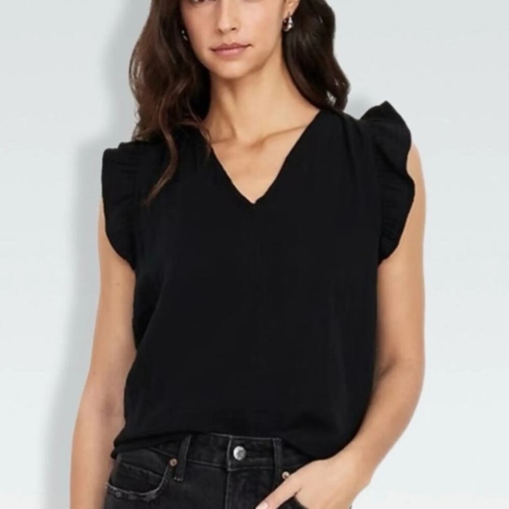 Women Dokotoo Black Cotton Gauze Ruffle Top L Boho Chic Preppy Coastal Minimal